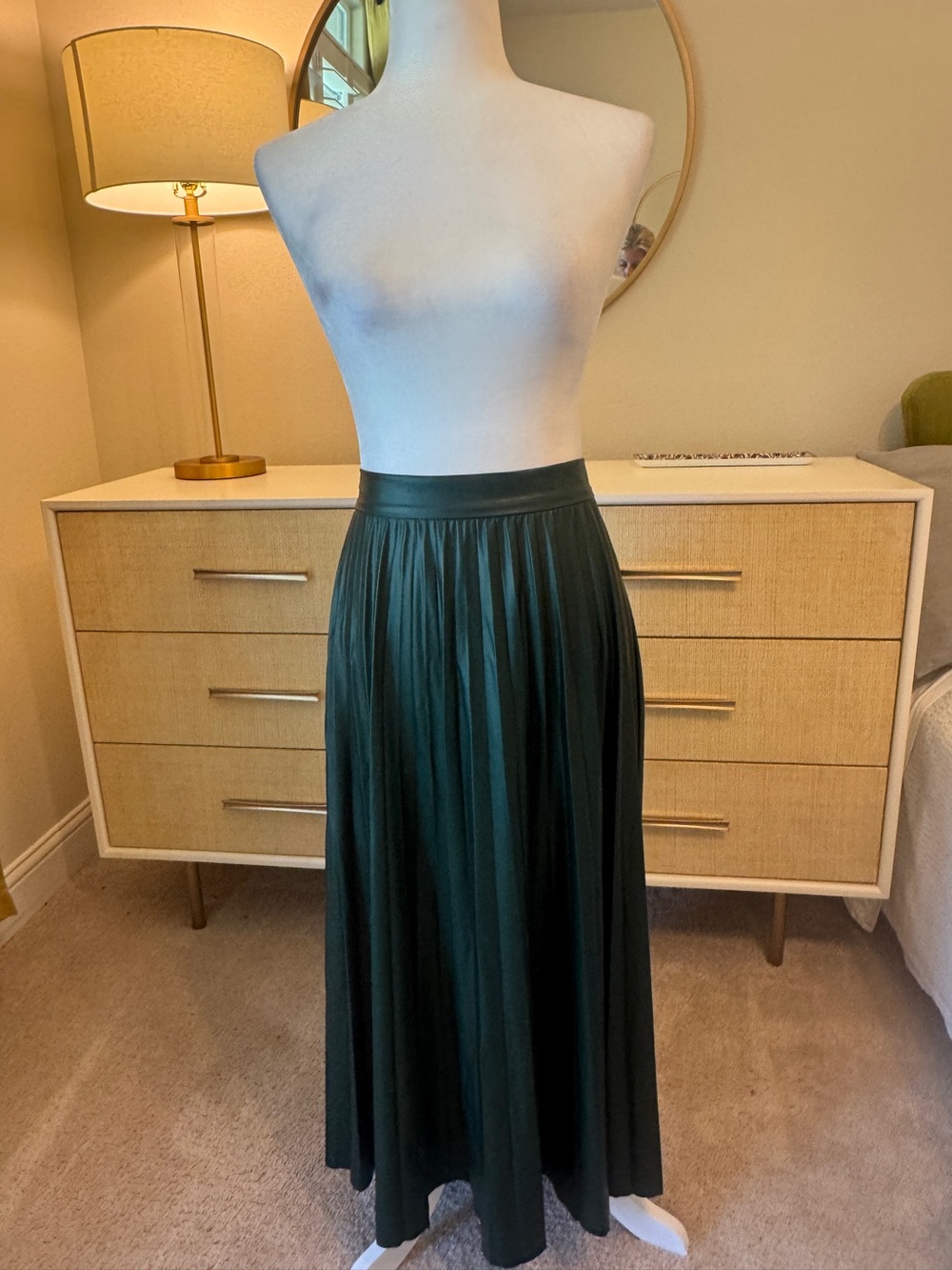 Elegant Zara Dark Green Pleated Maxi Skirt